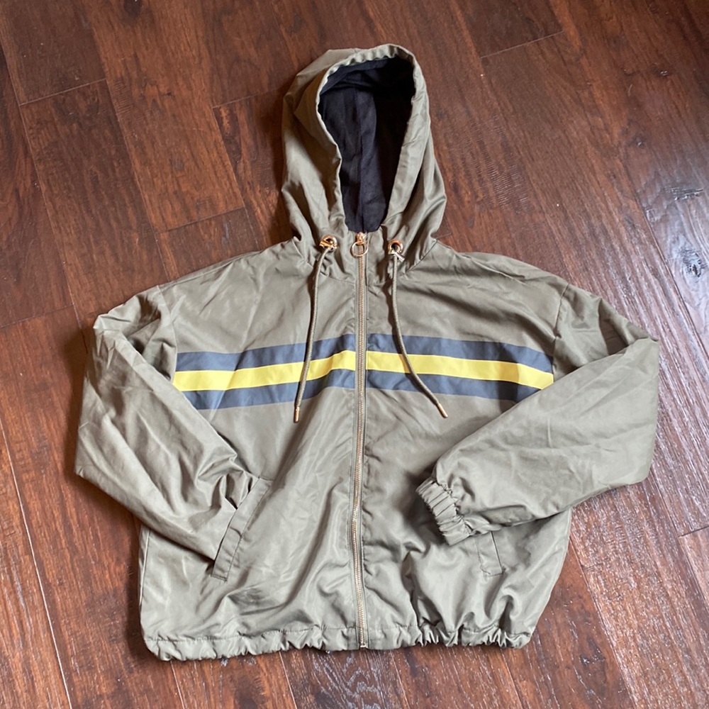 CALI 1950 cropped windbreaker jacket with elastic cuffs drawstring waist…